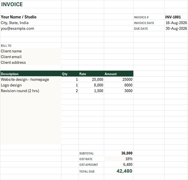 Freelancer Invoice Template preview